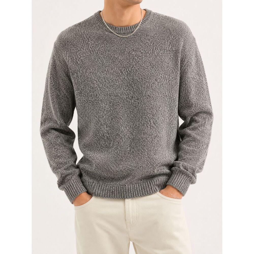 GAP Men's 100% Cotton Marled Crewneck Sweater Gray Knit Pullover Size L